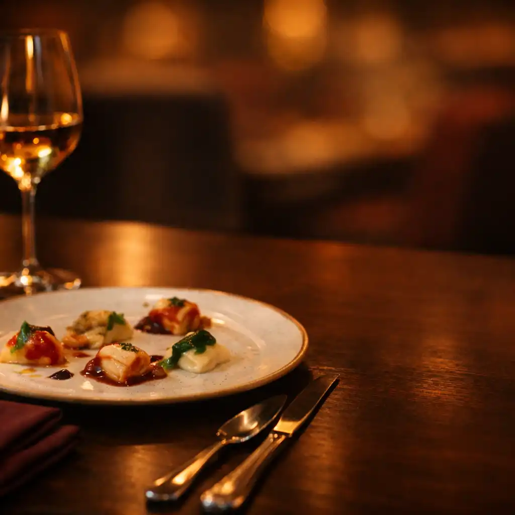 Detal eleganckiego nakrycia restauracyjnego w ciepłym świetle